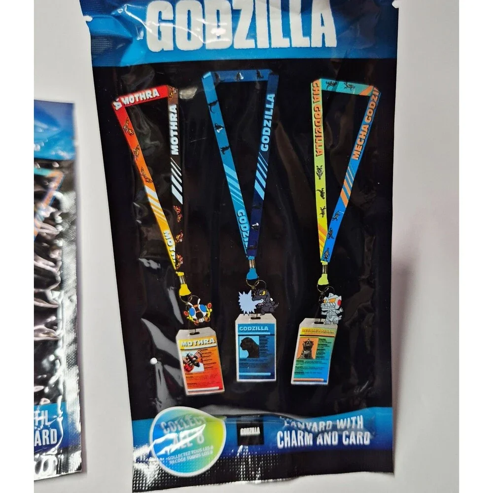 ​Lot of 3 Godzilla Mystery Lanyards with Charm & Card Holder New Sealed Blind